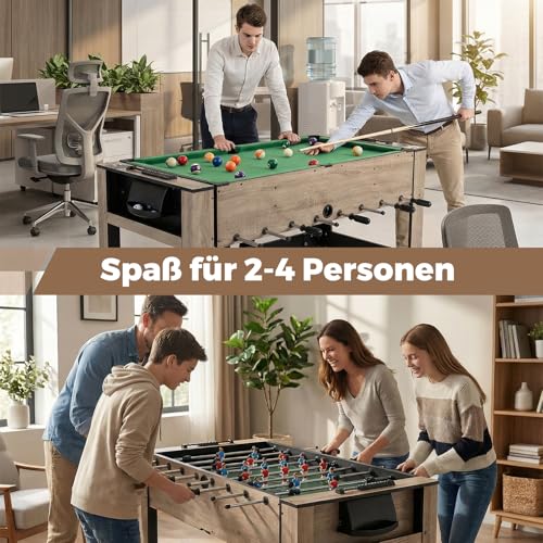 COSTWAY 2 in 1 drehbarer Multi Spieltisch, Multifunktionstisch mit Tischkicker & Billardtisch, Tischfußball Komplett Set inkl. 2 Bälle, Queuen & Zubehören, Kickertisch für Kinder, Erwachsene