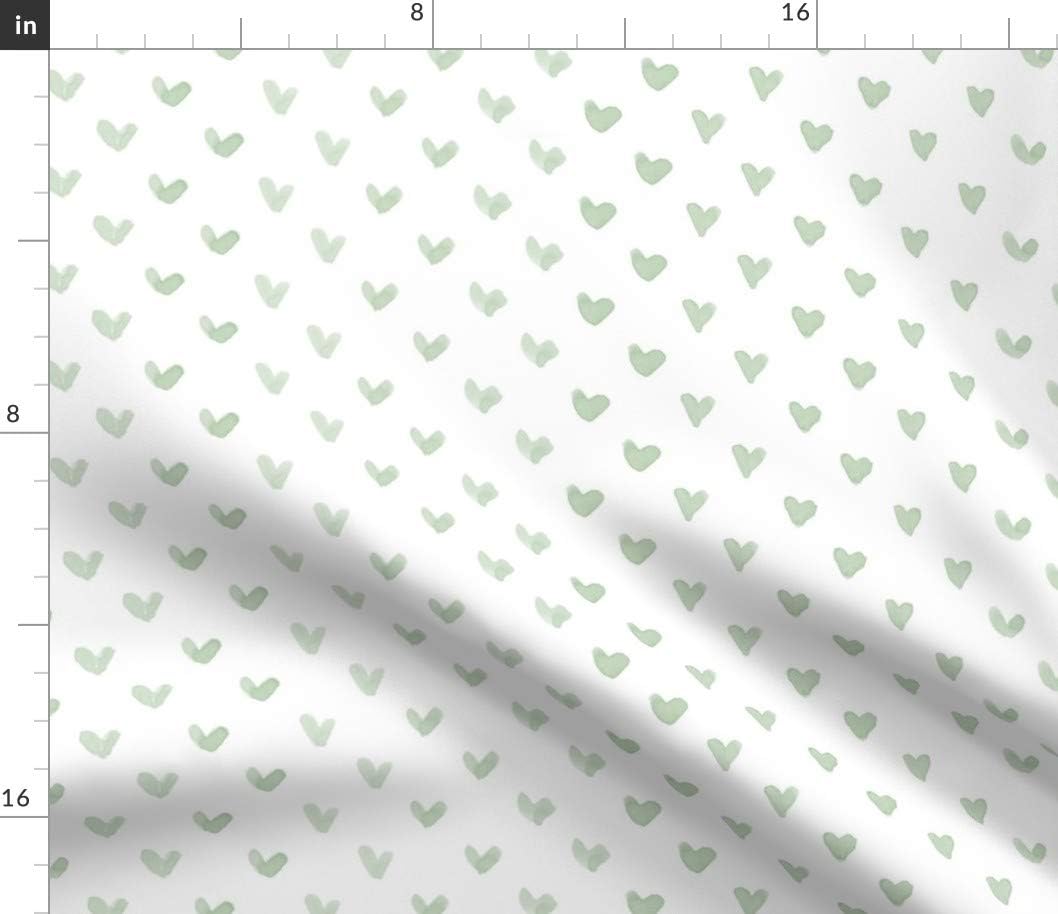 Spoonflower Fabric - Baby Blanket Sage Green Heart Love Wedding Nursery Valentine White Printed on Petal Signature Cotton Fabric Fat Quarter - Sewing Quilting Apparel Crafts Decor