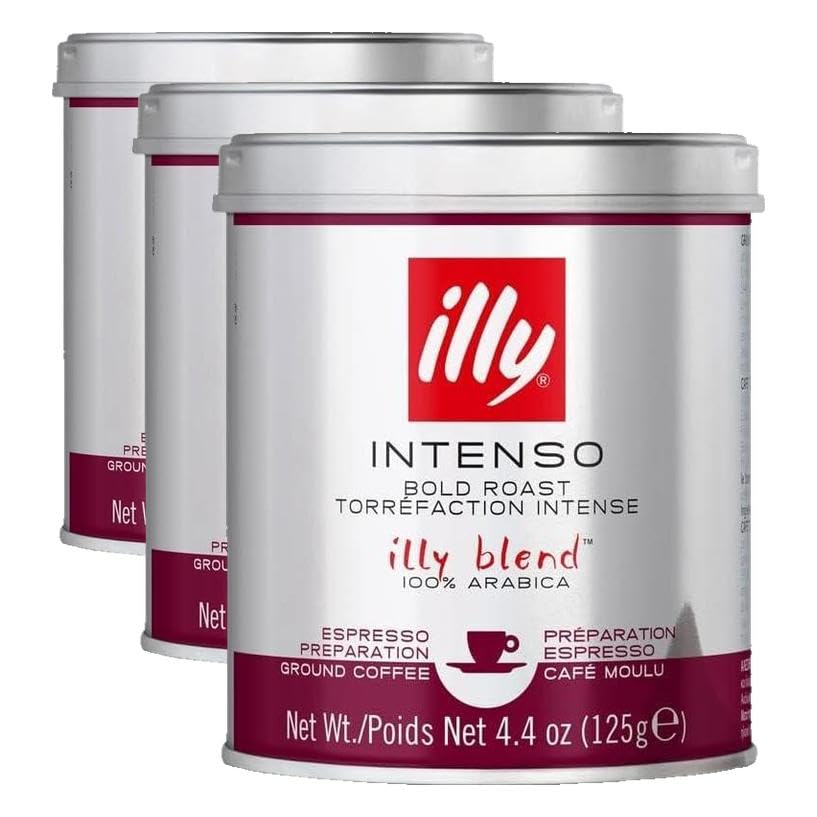 Intenso Espresso Ground Coffee, Dark Roast, Robust and Full Flavored With Notes of Deep Cocoa, All-Natural, No Preservatives, 4.4oz (Pack of 3)