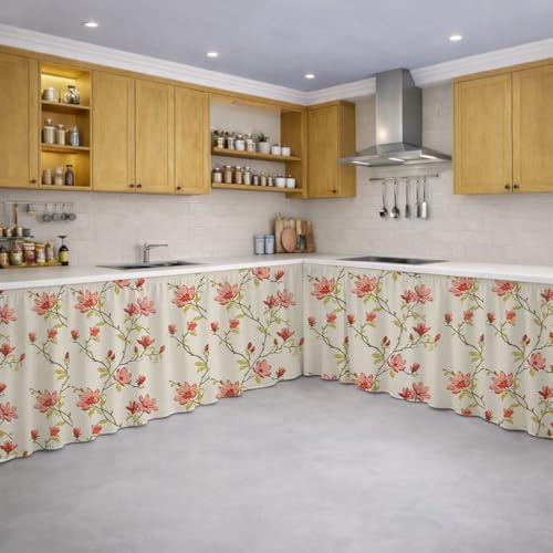 Image of LINENWALAS Under Sink Curtain for Kitchen - Pack of 2 | 106x91 cm Cotton Under-Sink Cover | Washable Storage-Hiding Curtain with Rod Pocket | Kitchen & Bathroom Cabinet Cover (Amer Bel)