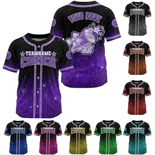 Custom Cheer Uniform Sparkly Jersey, Cheer Coach Shirt Personalized Team Name Number Logo Cheer Jersey for Girls, Cheer Shirts for Women Men Youth Kids Glitter Jersey