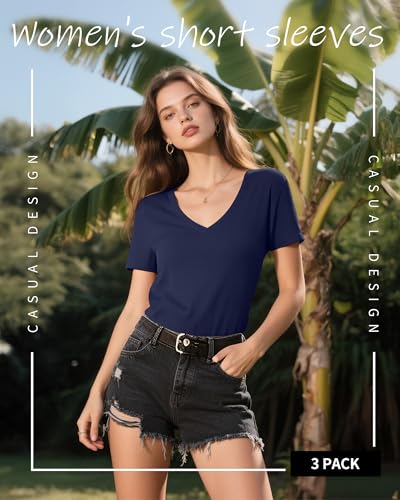 Ficerd 3 Pack Women's Short Sleeve Tunic Tops, V Neck Curved Hem Shirt Casual Summer Basic Tshirts Tee Blouse2