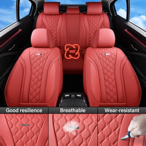 Image of Coverado Car Seat Covers Front Seats, Red Seat Covers, Breathable Perforated Design, Luxurious Diamond Leather Car Seat Cover, 2 Pack Car Seat Protector Front Seat Cover Universal Fit Most Cars