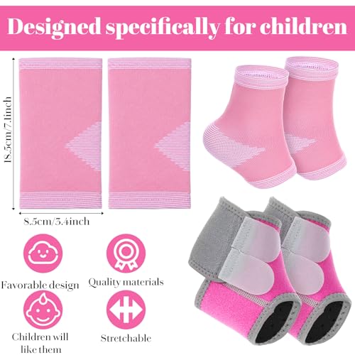 Image of 2Pairs Kids Ankle Brace with Adjustable Compression Sleeve and Knitted Sock | Ankles Wraps Support for Injury Prevention, Kids Ankles Brace for Sports (Pink, Size 27-32)