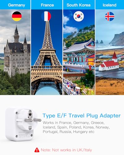 Image of HANYCONY Type E F Plug Adapter, Germany France Travel Plug Adapter with 2 Outlets 3 USB Ports(2 USB C),Schuko Plug Power Adaptor for US to Europe EU Spain Iceland Korea Greece German French