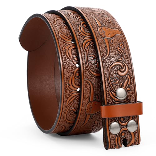 WERFORU Western Leather Belt Strap for Men Women Cowboy Western Belts without Buckle Men Western Leather Belt for Jeans Pants Dresses,B-brown,Fit Size 37