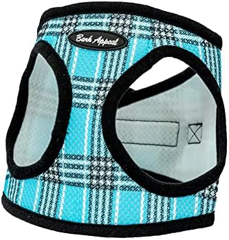 Bark Appeal Step-in Dog Harness, Mesh Step in Dog Vest Harness for Small & Medium Dogs, Non-Choking with Adjustable Heavy-Duty Buckle for Safe, Secure Fit – (Small, Blue Plaid)