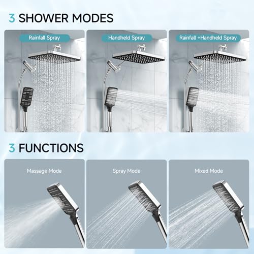 Image of High Pressure Rain Shower Head with Handheld Spray Combo Set, Adjustable 12 inch Rainfall Dual Shower Head, Double&Tandem Shower Head, Waterfall Showerhead Bathroom -Silver Chrome