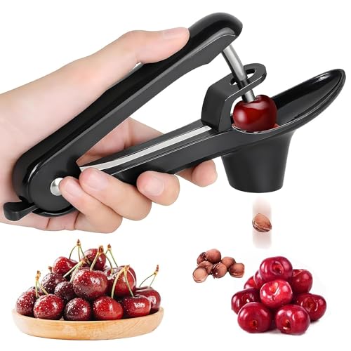 Poraceous Deshuesador de Cerezas, Deshuesador de Cerezas y Aceitunas, Acero Cereza Deshuesar Herramientas Corer Inoxidable Remover Tool Descorazonador Herramienta, para Cereza y Aceituna(Negro)