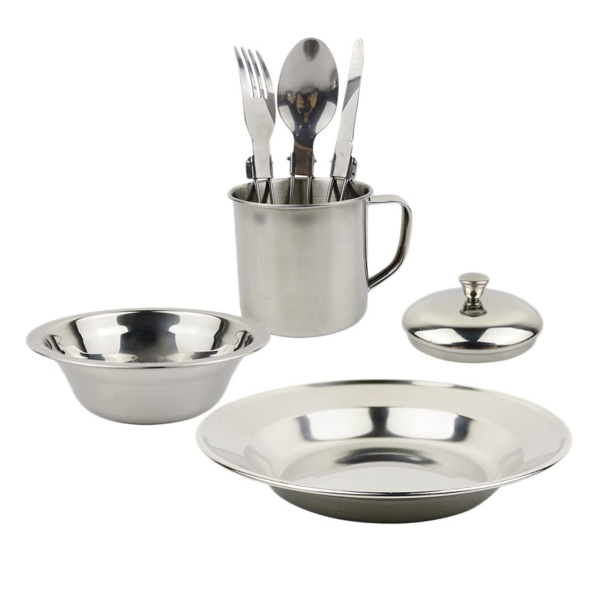 Mikinona 1Set Portable Stainless Steel Camping Cookware People Durable Tableware Combination for Outdoor Cooking Picnic and Travel Lightweight and Compact Design