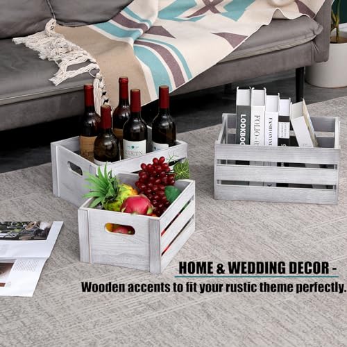 Lkmany Decorative Wood Crates Nesting Crates Storage Container,Rustic Wooden Crates For Storage, Display, Decor, Boxes-Nature Rustic White Set Of 3 thumb #1