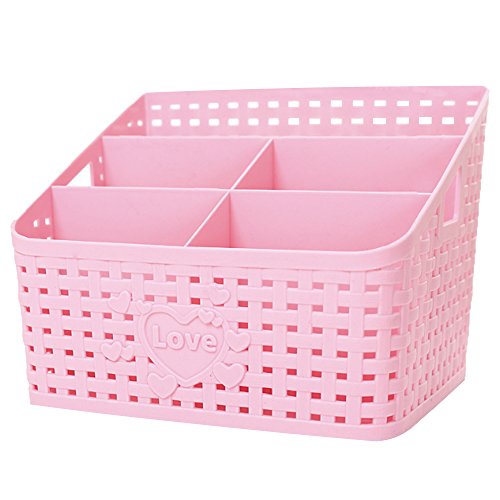 Coideal Plastic Bathroom Shower Makeup Organizer, Large Pink Basket Caddy Office Supplies/Skin Care/Cosmetic Storage Organizer Holder Box for Desktop Office Bedroom Countertop Home Kitchen Desk