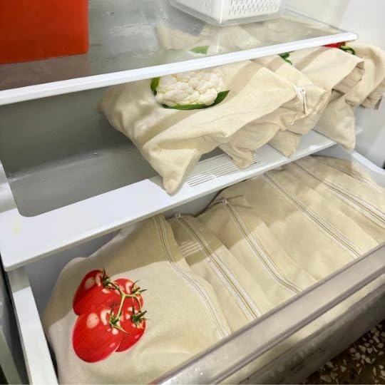 Image of Reusable Cotton Vegetable Storage Bags with Zipper Eco Friendly Washable Produce Bags for Fridge Kitchen Organizer Food Storage Pouches (Pack Of 10)