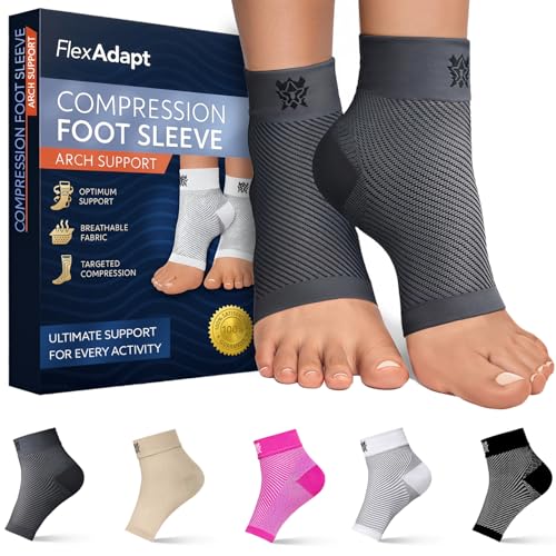 Compression Socks for Plantar Fasciitis & Achilles Tendonitis Relief – Pair of Ankle Compression Sleeves for Foot Swelling, Heel Spurs, Pain & Fatigue – Comfortable Arch Support Brace for Daily Use (Gray, Medium)