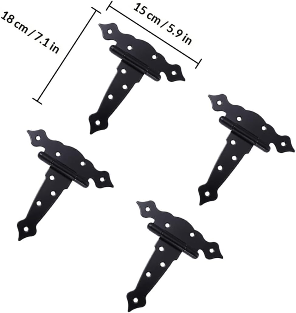 Veemoon 4pcs Black T-Shaped Heavy Duty Gate Hinges with Slotted Bearings for Exterior Shed Barn Doors, Metal Strap Hinges Suitable for Wooden Gates and Fences