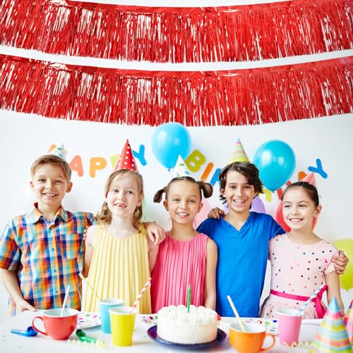 Image of 5 Pack 10 Feet Red Foil Fringe Garland Metallic Tinsel Streamers Backdrop Banner for Parade Floats Birthday Party Decorations Halloween Christmas Decoration