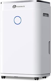 PureMate 20L/Day Portable & Compact Dehumidifier with 6.5 Litre Tank Capacity, Digital Display, Continuous Drainage, Laundry Drying and 24Hr Timer Function