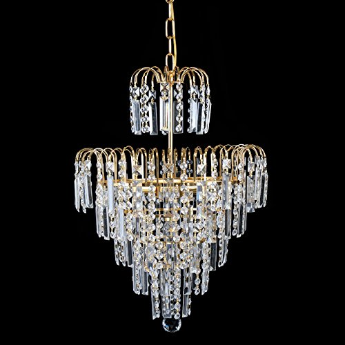 Ridgeyard Lustre en Cristal 3 Lumineux Chaîne Réglable Moderne Style Goutte de Cristal K5 Eclairage LED de Plafonnier Plafond pour chambre salon couloir,7 Niveaux, Or