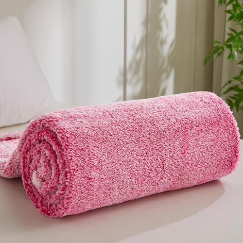 Image of Exclusivo Mezcla Plush Fuzzy Fleece Throw Blanket Extra Large, Super Soft, Fluffy and Warm Blankets for Couch, Bed, All Season (Mixed Hot Pink, 50x70 inches)