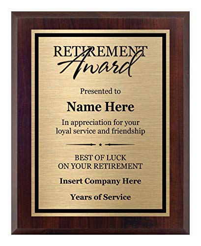 Retirement Plaques Personalized 8x10, Customized Award for Retired Men or Women or Retiree Gifts Includes Personalized Wording Included. Customize Now!