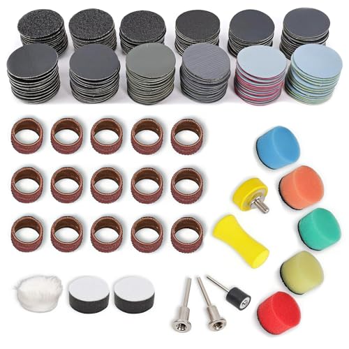 Papel de Lija de 25 mm con Velcro, 268 Piezas, Lijas Pulir Faros para Uso en Seco y en Húmedo, Malla de Lijado para Dremel, Accesorios de Lijado para Destornilladores a Batería, Juego de Accesorios de