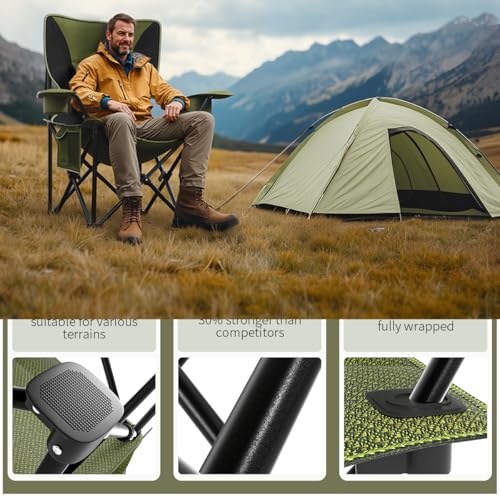 Heavy Duty Folding Chair 500LB Capacity, Oversized Camping Chairs with Cup Holder, Cooler Bag & Storage Pouch, Outdoor Chairs for Sports, Lawn Chairs , Fishing, Beach (2, Black Green, Oversized) miniatura 7