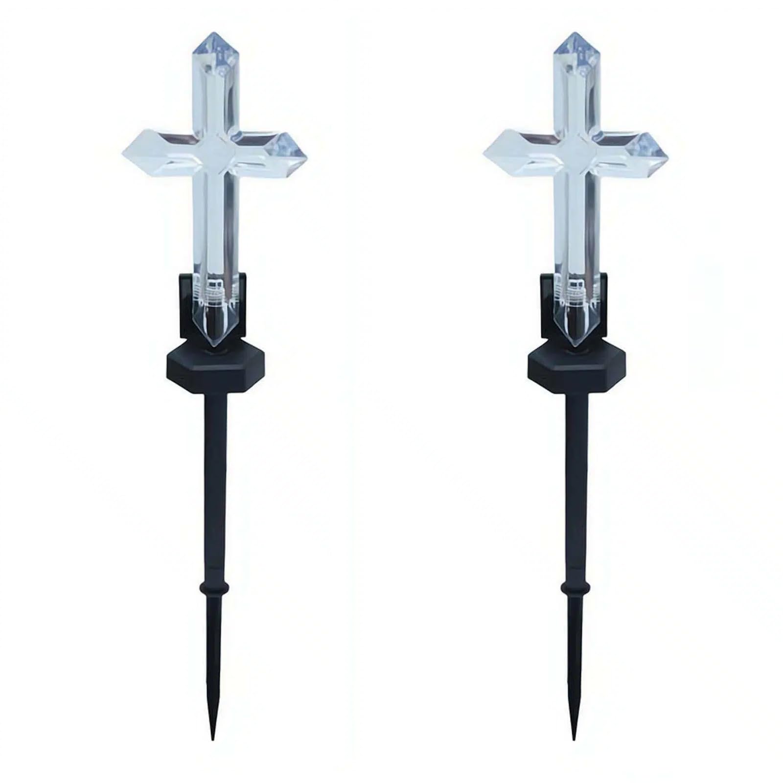 2 Piece Solar Cross Garden Stake Color Changing LED Pathway Light Waterproof Outdoor Yard Decor for Lawn Garden & Memorial Decor Cemetery Grave Grave Crosses