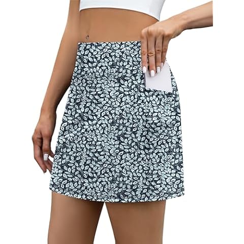 LouKeith Tennis Skirt with Shorts High Waisted Golf Skirts Dressy Casual Workout Athletic Skorts for Women with 4 Pockets White Leaves M Cover