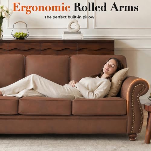 Image of Couchus 71 inch W Loveseat Sofa Couch, Faux Leather Fabric Sofas, Caramel Rust