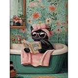 Jakener Katzenlesen Malen nach Zahlen Erwachsene Mit Rahmen und Staffelei - DIY Malen nach Zahlen Handgemalt Ölgemälde Kit, Paint by Numbers Adult für Home Décor 40x50 cm