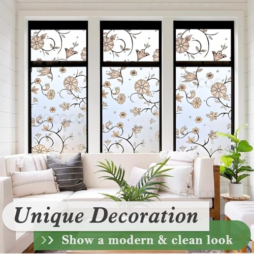 Image of MOCOCO Premium Vinyl Privacy Stained Frosted Window Glass Film (12x60 Inch) - Self-Adhesive Tint Wallpaper Sticker Opaque Sheet for Glass Cover Window, Door, Office, Home.| Anti-UV. White Flower