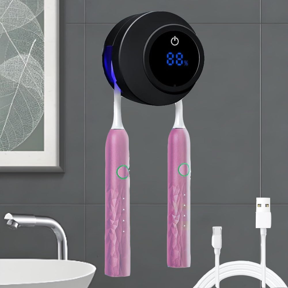 Toothbrush Sterilizer, Wall Mounted Toothbrush Holder, Electric Toothbrush Cleaner for Bathroom, with Auto Inductive Open/Close Cover, Cleaner & Dryer for Home and Travel (Black)