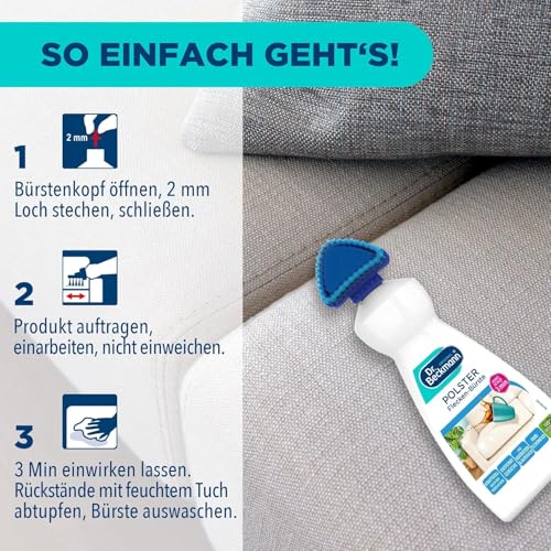 Dr. Beckmann Polster Flecken-Bürste, Flüssigkeit | Polsterreiniger gegen hartnäckige Flecken und Gerüche auf Sofas, Autositzen etc. | inkl. praktischem Bürstenapplikator | 400 ml