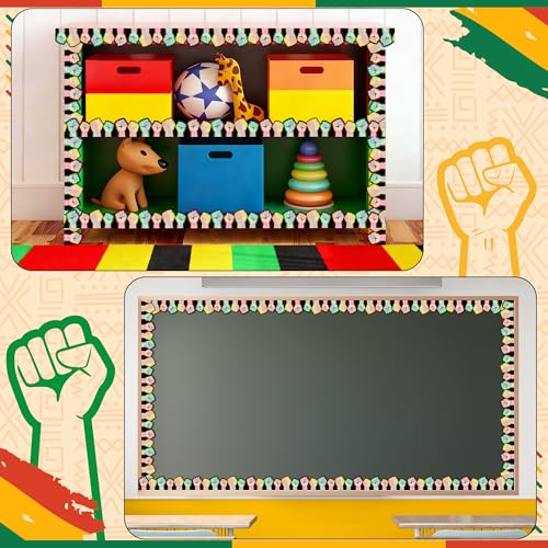 Image of BeYumi Black History Border Trim - 65ft Kwanzaa Fist Holographic Rolled Border Trim Juneteenth Iridescent African American Celebration Bulletin Board Borders School Classroom Chalkboard Party Decor