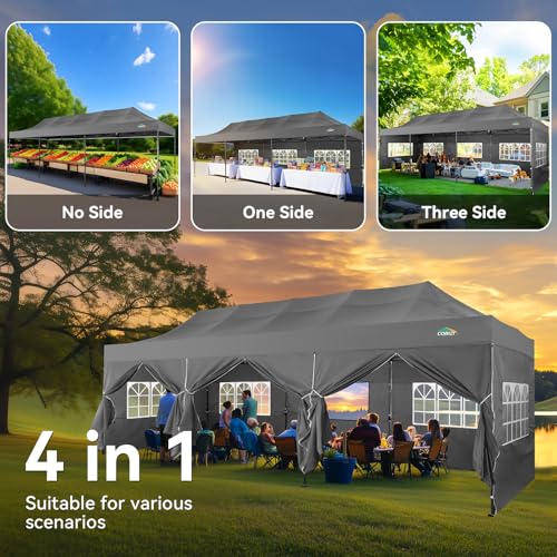 Image of COBIZI 10x30 Heavy Duty Pop Up Canopy Tent with 8 Sidewalls, Gray