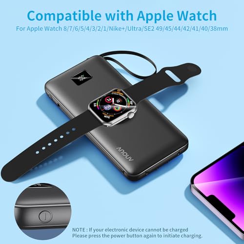 Image of Portable Charger Built-in Cables, AC Wall Plug and Magnetic Wireless iWatch Charger, 10000mAh 22.5W PD Fast Charging Power Bank, Compact Battery Pack Travel Essentials for iPhone /Samsung /Apple Watch