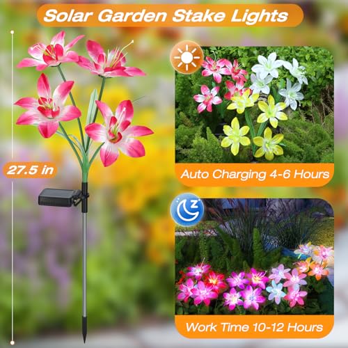 Aukora Solar Garden Lights Outdoor 5 Pack, 5 Colors Lily Flowers & 7-Color Changing Slide Beads Waterproof for Outside Pathway Patio Yard Decorations, Gifts for Mom Women, Red Yellow Blue White Purple by Aukora - Image 3