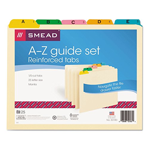 Smead 50180 Recycled Top Tab File Guides Alpha 1/5 Tab Manila Letter 25/Set thumb #1