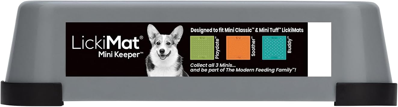 LickiMat Mini Keeper Non-Slip Holder for small Lick Mats - Designed for our Mini Classic & Tuff Slow Feeder mats for Dogs & Cats - Prevents Spills & Mess Can Fits Up to (15×15cm) Lick Mats - Grey