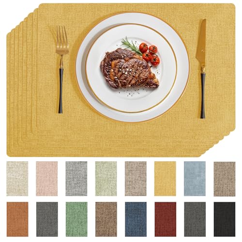 Romanstile Faux Leather Vinyl Placemats Set of 8, Yellow