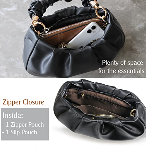 Cloud Pouch Bag Women Shoulder Handbag Soft Vegan Leather Vintage Hobo Chain Cross body Bag (Black) by HOXIS - Used condition - Image 6