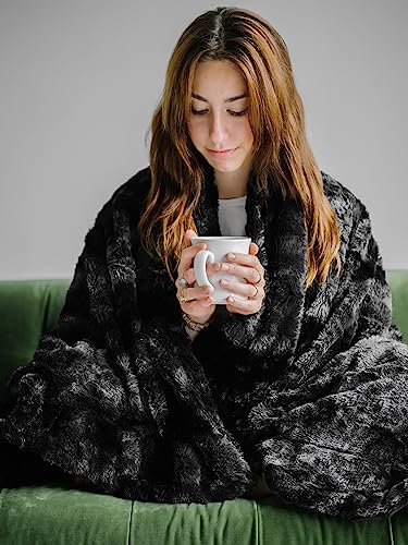 Wolf Creek Blanket Double Soft Luxurious Indulgent Faux Fur Throws - Softest Cozy Reversible Thow Blankets For Sofa, Couch Or Bed. (Black 65X50) #TOP2