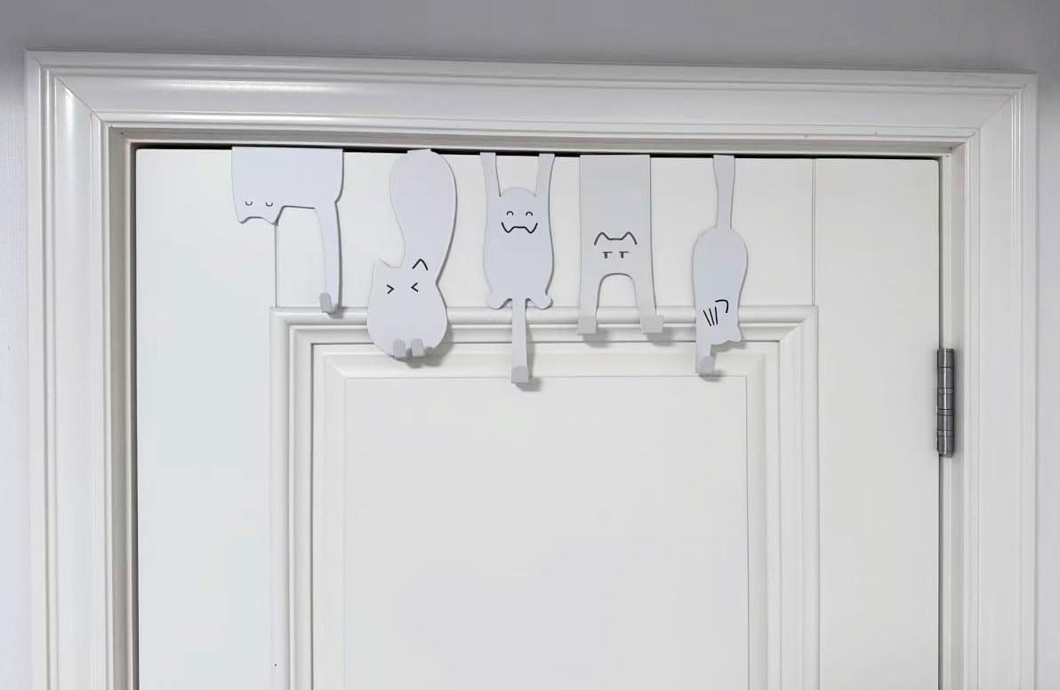 Over The Door Hooks, Door Hangers Clothes Hangers Behind The Door, Wall-Mounted cat-Shaped Metal Hangers for Clothes, Hats, and Keys, Set of 5 - Image 2