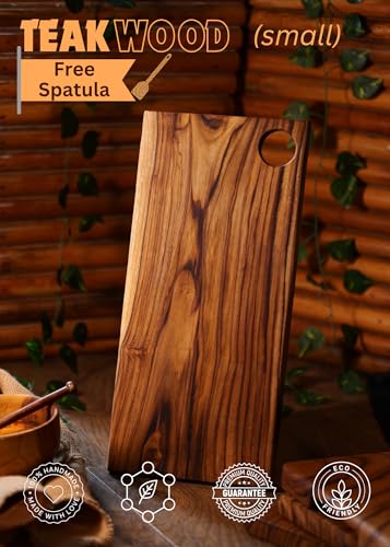 Image of Handcrated Teak Wood Cutting /Chopping Board | Reversible | (15x7x0.75 Inches) | Multipurpose Board | Long-Lasting | Excellent for Vegetables & Fruits (Teak Small)