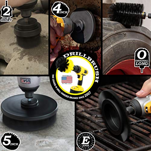 Image of Drill Brush Power Scrubber by Useful Products - 5 Piece Black Drillbrush Ultra Stiff Cleaning Brushes Set - Non Metal Grill Brush Attachment Kit for Cordless Drill - Nylon Grill Grate Cleaner Brushes