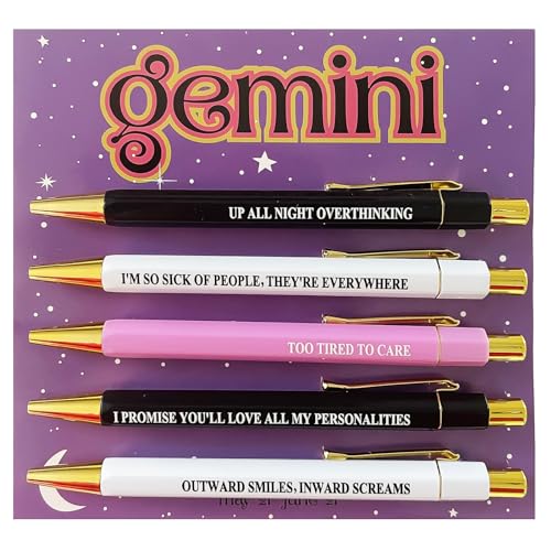 sesameless Star Sign Pen Set 5 PCS Zodiac Horoscope Astrology Ballpoint Pens Birthday Gifts for Friends Teacher School Office Supplies (Gemini)