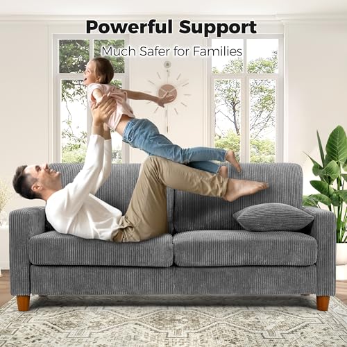 Image of Kidirect 70in L Shaped Couch, Modular Sofa No Tool Assembly, Comfy Sectional Couches for Living Room 21in Deeper Seats, Corduroy Sofas for Living Room with 2 Pillows, Loveseat Sofa Set, Grey Couch