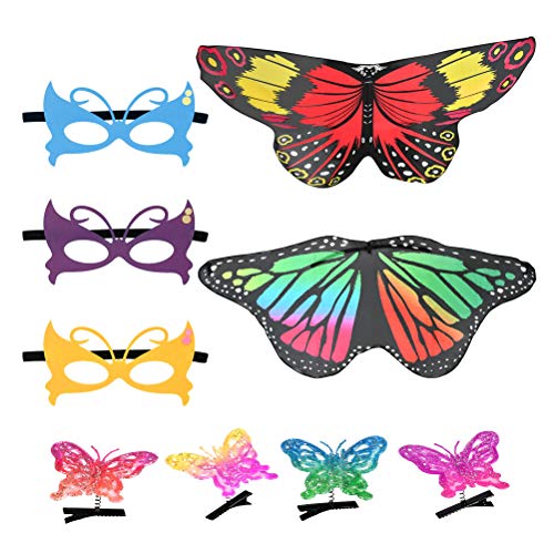 Alas de Mariposa para Niños Set 9PCS, Traje de Alas de Mariposa de Hada Alas Mantón, YANSHON Máscara de Mariposa y Horquillas, Disfraz Halloween de Duendecillo Niños Vestir Princesa Jugar Juego Fiesta