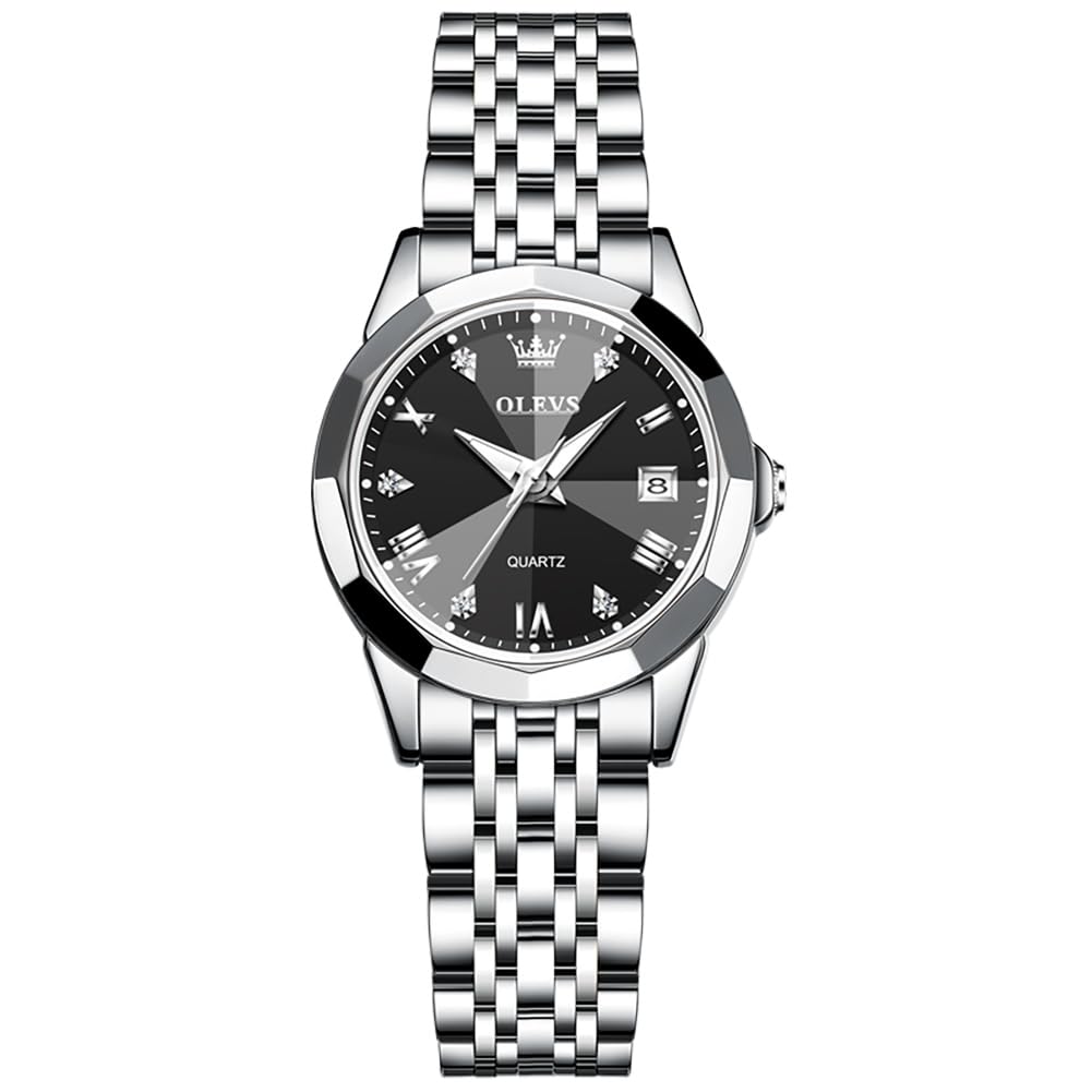 OLEVS Damen Uhr Quarzuhr mit Diamant Edelstahlarmband Wasserdicht Datumsanzeige Elegante Damenuhr für Frauen Geschenke zum Muttertag
