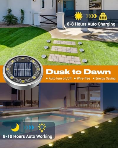 btfarm 10 Stück Solar Bodenleuchten Aussen, 8 LED Gartenbeleuchtung Solar Wasserdicht Boden Solarleuchten, Solarlampen für Außen Garten Rasen Auffahrt Gehweg Patio, Warmes Weiß